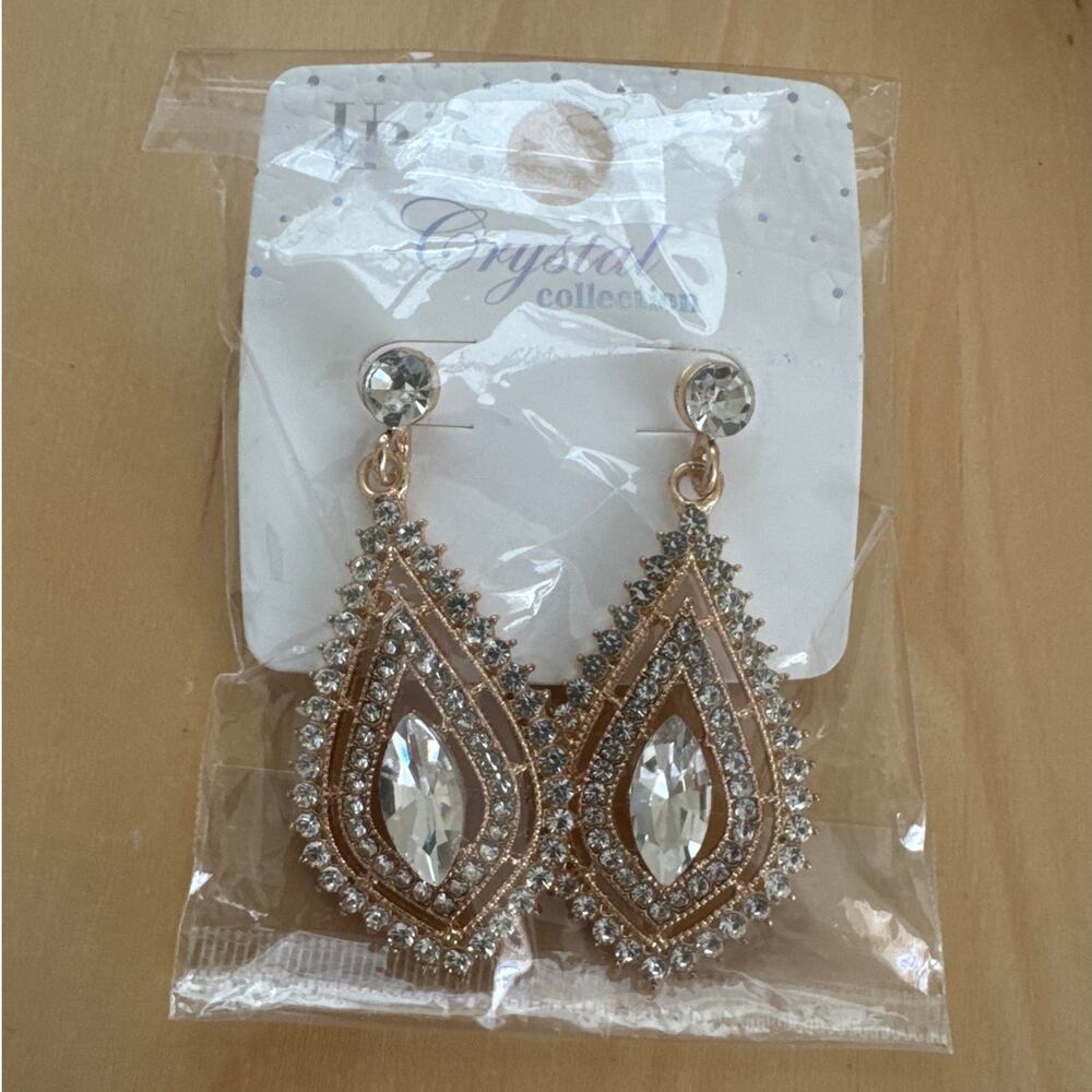 UP Crystal Collection Gold Tone Rhinestone Tear Drop Earrings